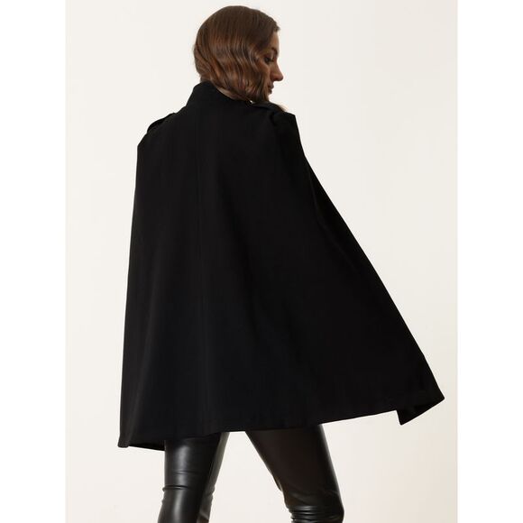 Cape Coats Winter Slit Sleeve Double Breasted Cloak Coat Black - Picture 3 of 6